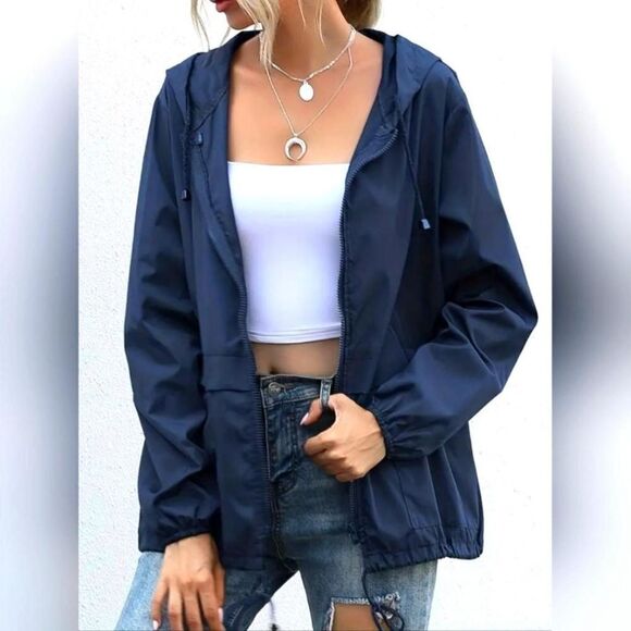 drawstring solid hooded jacket casual - Picture 3 of 5